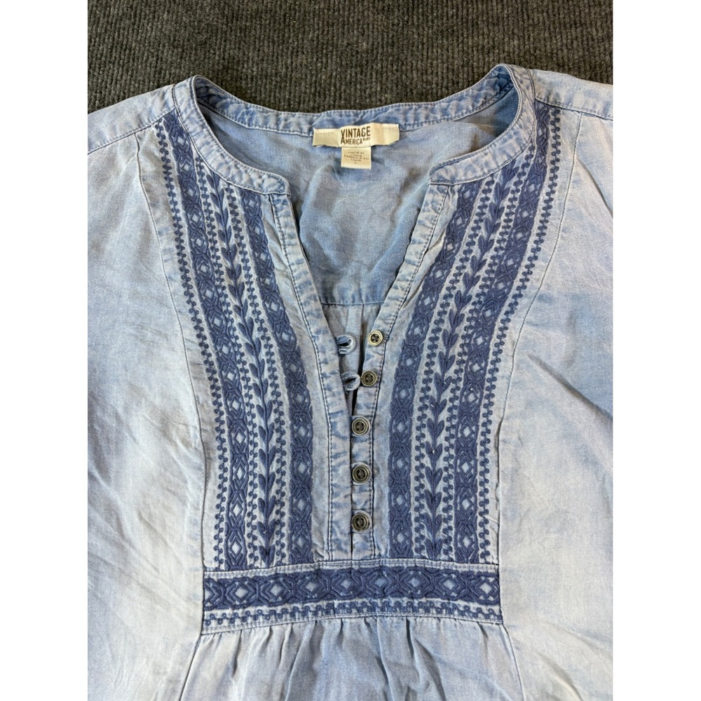 Vintage America Blues Kimberly Embroidered Lyocell Denim Dress Blue Large - Picture 3 of 10